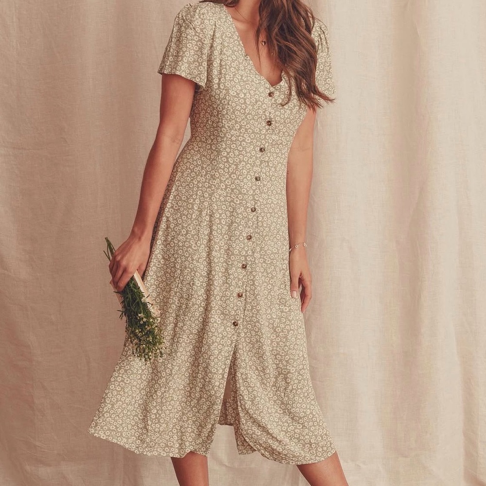 Breath of Youth Dress Forum sage green white daisy floral midi cottagecore trad